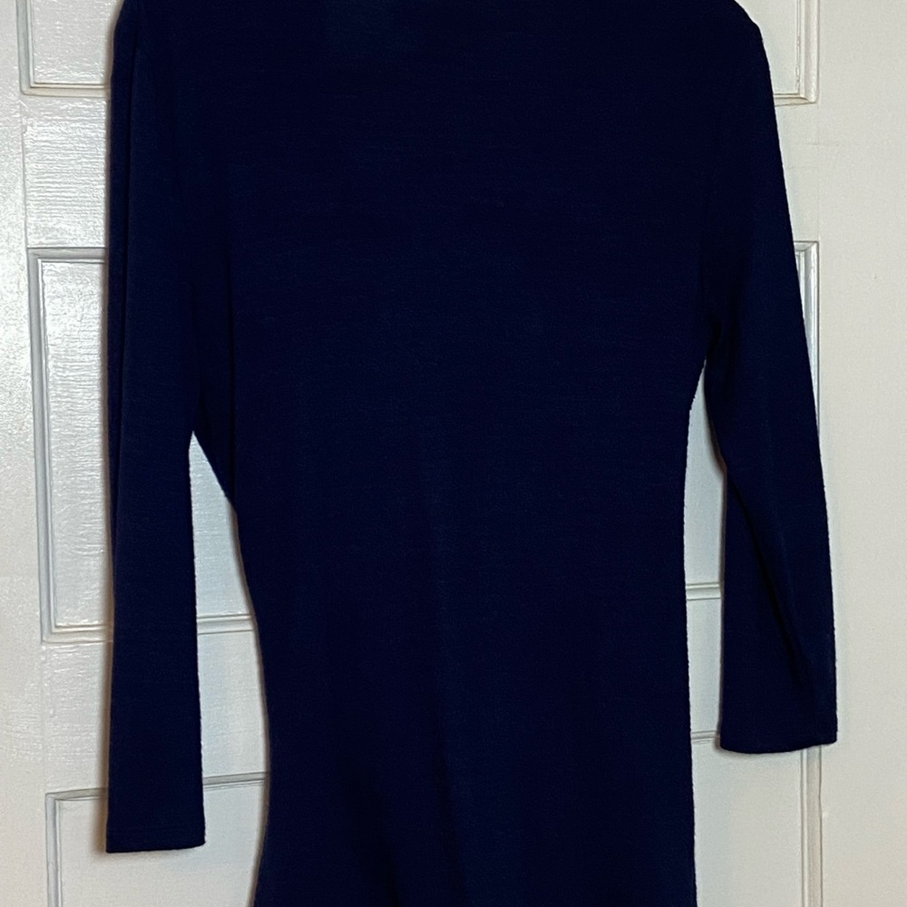 Elegant Navy Blue Faux Wrap Top - Picture 3 of 4